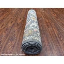 Load image into Gallery viewer, 3&#39;2&quot;x13&#39;9&quot; Charcoal Black Angora Oushak With Floral Motifs Soft &amp; Vibrant Wool Hand Knotted Oriental Runner Rug FWR337338