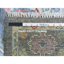 Load image into Gallery viewer, 3&#39;2&quot;x13&#39;9&quot; Charcoal Black Angora Oushak With Floral Motifs Soft &amp; Vibrant Wool Hand Knotted Oriental Runner Rug FWR337338