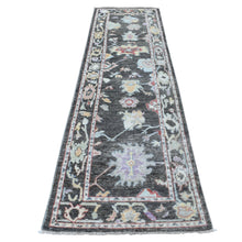 Load image into Gallery viewer, 2&#39;9&quot;x9&#39;9&quot; Shiny Wool Hand Knotted Charcoal Black Angora Oushak Oriental Runner Rug FWR337350