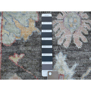 2'9"x9'9" Shiny Wool Hand Knotted Charcoal Black Angora Oushak Oriental Runner Rug FWR337350