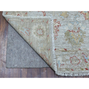 2'10"x11'8" Hand Knotted Gray Angora Oushak With Floral Motifs Soft and Vibrant Wool Oriental Runner Rug FWR338076