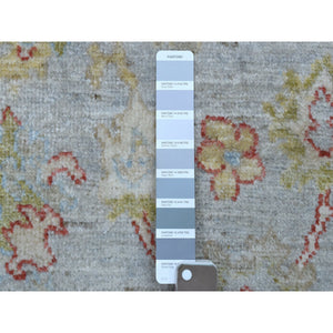 2'10"x11'8" Hand Knotted Gray Angora Oushak With Floral Motifs Soft and Vibrant Wool Oriental Runner Rug FWR338076
