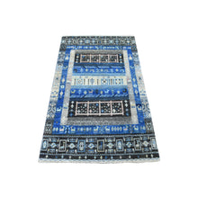 Load image into Gallery viewer, 2&#39;10&quot;x4&#39;10&quot; Blue Folk Art Kashkuli Gabbeh Hand-Knotted Natural Wool Nomad Rug FWR338742