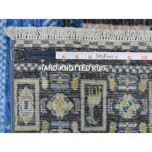 2'10"x4'10" Blue Folk Art Kashkuli Gabbeh Hand-Knotted Natural Wool Nomad Rug FWR338742