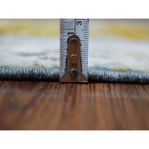 2'7"x9'6" Light Blue Folk Art Kashkuli Gabbeh Natural Wool Hand-Knotted Ethnic Runner Rug FWR339096