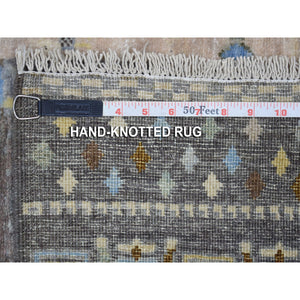 2'7"x9'6" Light Blue Folk Art Kashkuli Gabbeh Natural Wool Hand-Knotted Ethnic Runner Rug FWR339096