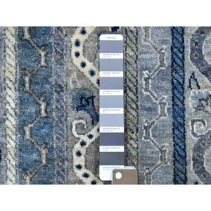 2'6"x9'7" Hand Knotted Gray Super Kazak With Shawl Design Organic Wool Runner Rug FWR339102