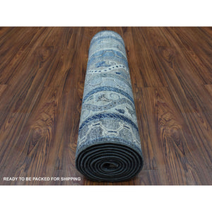 2'6"x9'7" Hand Knotted Gray Super Kazak With Shawl Design Organic Wool Runner Rug FWR339102