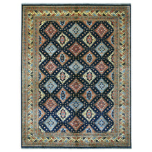 Load image into Gallery viewer, 10&#39;1&quot;x13&#39;3&quot; Navy Blue Afghan Ersari Geometric Design Hand Knotted Pure Wool Oriental Rug FWR339126