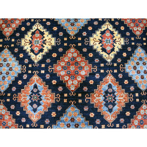 10'1"x13'3" Navy Blue Afghan Ersari Geometric Design Hand Knotted Pure Wool Oriental Rug FWR339126