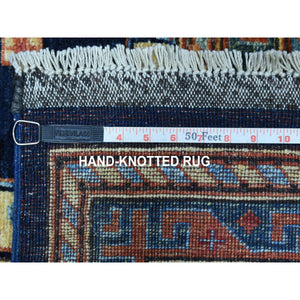 10'1"x13'3" Navy Blue Afghan Ersari Geometric Design Hand Knotted Pure Wool Oriental Rug FWR339126