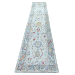 2'8"x14'1" Gray Angora Oushak, Soft To The Touch Wool Pile Hand Knotted Oriental XL Runner Rug FWR339396