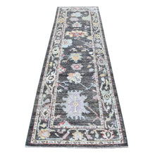 Load image into Gallery viewer, 2&#39;10&quot;x9&#39;10&quot; Charcoal Black Angora Oushak With Large Motifs, Soft To The Touch Wool Pile Hand Knotted Oriental Runner Rug FWR339576