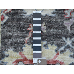 2'10"x9'10" Charcoal Black Angora Oushak With Large Motifs, Soft To The Touch Wool Pile Hand Knotted Oriental Runner Rug FWR339576