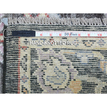 Load image into Gallery viewer, 2&#39;10&quot;x9&#39;10&quot; Charcoal Black Angora Oushak With Large Motifs, Soft To The Touch Wool Pile Hand Knotted Oriental Runner Rug FWR339576