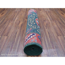 Load image into Gallery viewer, 2&#39;9&quot;x9&#39;7&quot; Hand Knotted Green Afghan Turkoman Ersari With Tribal Design Pure Wool Oriental Runner Rug FWR340512