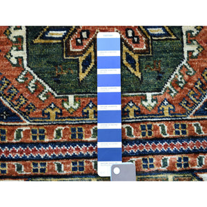 2'x3'1" Orange Afghan Ersari With Tribal Design Hand Knotted Pure Wool Oriental Rug FWR340560