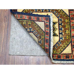 1'10"x3' Red Afghan Ersari Tribal Design Hand Knotted Organic Wool Oriental Rug FWR340584