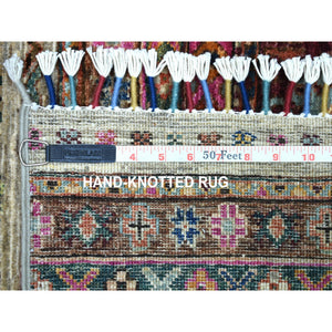 2'9"x7'10" Hand Knotted Beige Super Kazak Khorjin Design With Colorful Tassles Pure Wool Oriental Runner Rug FWR340842