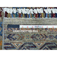 Load image into Gallery viewer, 3&#39;x7&#39;7&quot; Gray With Colorful Tassles Super Kazak Khorjin Design Hand Knotted Organic Wool Oriental Runner Rug FWR340848