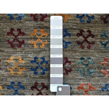 Load image into Gallery viewer, 2&#39;10&quot;x7&#39;7&quot; Hand Knotted Gray Super Kazak Khorjin Design With Colorful Tassles Pure Wool Oriental Runner Rug FWR340968
