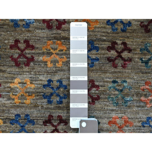 2'10"x7'7" Hand Knotted Gray Super Kazak Khorjin Design With Colorful Tassles Pure Wool Oriental Runner Rug FWR340968