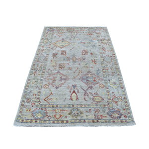 4'x6'6" Hand Knotted Gray Angora Oushak With Soft Velvety Wool Oriental Rug FWR341166