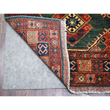 Load image into Gallery viewer, 4&#39;10&quot;x12&#39;9&quot; Teal Afghan Ersari With Geometric Design Hand Knotted Pure Wool Oriental Gallery Wide Size Runner Rug FWR341262