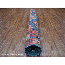 Load image into Gallery viewer, 4&#39;10&quot;x12&#39;9&quot; Teal Afghan Ersari With Geometric Design Hand Knotted Pure Wool Oriental Gallery Wide Size Runner Rug FWR341262