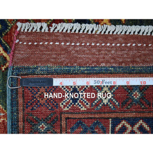 4'10"x12'9" Teal Afghan Ersari With Geometric Design Hand Knotted Pure Wool Oriental Gallery Wide Size Runner Rug FWR341262