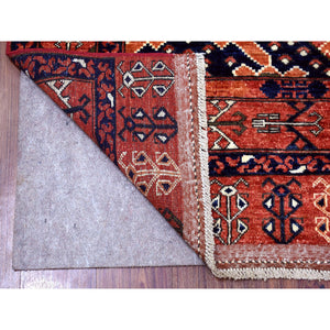 5'3"x6'6" Pure Wool Red Afghan Ersari Geometric Design Hand Knotted Oriental Rug FWR341370