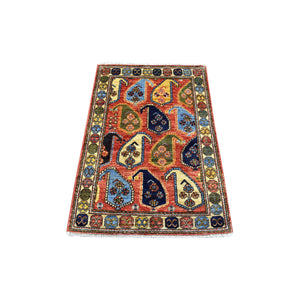 2'7"x3'10" Rust Red Afghan Ersari With Paisley Design Organic Wool Hand Knotted Oriental Rug FWR341646