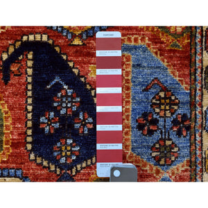 2'7"x3'10" Rust Red Afghan Ersari With Paisley Design Organic Wool Hand Knotted Oriental Rug FWR341646