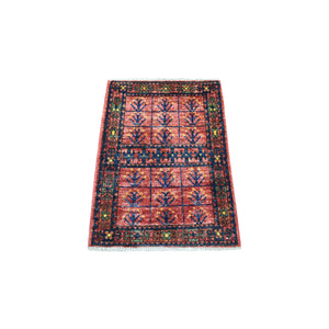 2'x2'10" Red Pure Wool Afghan Ersari With Tribal Design Hand Knotted Oriental Rug FWR341910