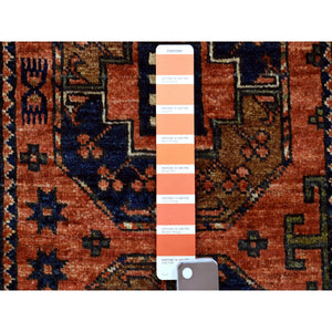 1'10"x2'9" Orange Afghan Ersari With Elephant Feet Design Pure Wool Hand Knotted Oriental Rug FWR341958