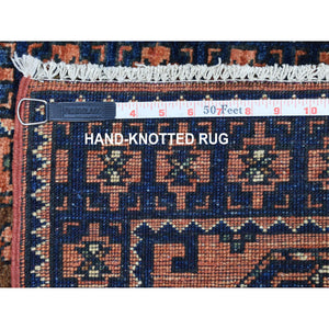 1'10"x2'9" Orange Afghan Ersari With Elephant Feet Design Pure Wool Hand Knotted Oriental Rug FWR341958