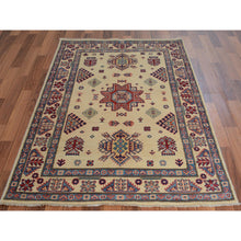 Load image into Gallery viewer, 3&#39;10&quot;x6&#39; Ivory Special Kazak Geometric Design Pure Wool Hand Knotted Oriental Rug FWR342486