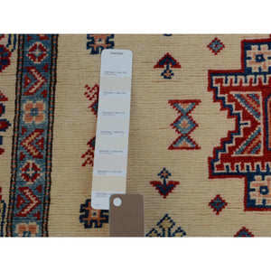 3'10"x6' Ivory Special Kazak Geometric Design Pure Wool Hand Knotted Oriental Rug FWR342486