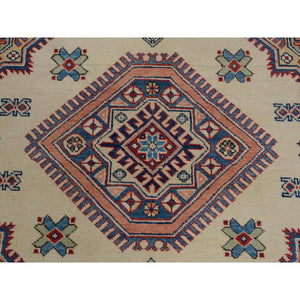 6'4"x9'5" Ivory Special Kazak Geometric Design Pure Wool Hand Knotted Oriental Rug FWR342546
