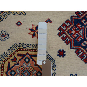 6'x9' Ivory Special Kazak Geometric Design Pure Wool Hand Knotted Oriental Rug FWR342552