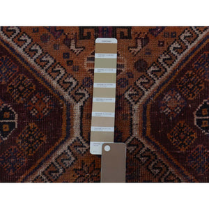 3'10"x9'1" Natural Colors Wide Runner Vintage And Worn Down Persian Shiraz Distressed Hand Knotted Oriental Rug FWR342804