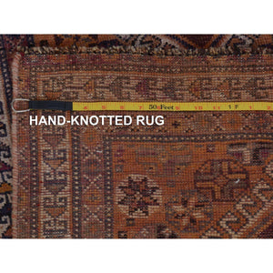 3'10"x9'1" Natural Colors Wide Runner Vintage And Worn Down Persian Shiraz Distressed Hand Knotted Oriental Rug FWR342804