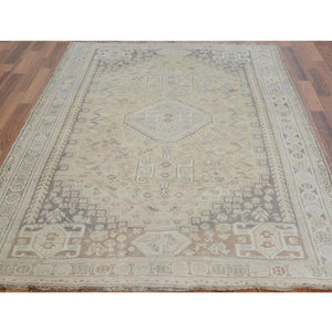 5'4"x8'2" Distressed Colors Vintage And Worn Down Persian Qashqai Pure Wool Oriental Rug FWR343314
