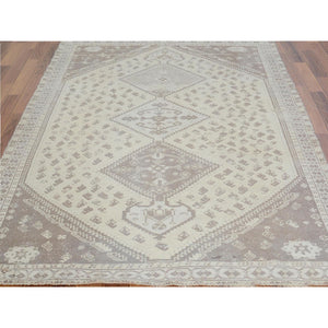5'x7'9" Natural Colors Vintage And Worn Down Persian Shiraz Pure Wool Distressed Hand Knotted Oriental Rug FWR343416