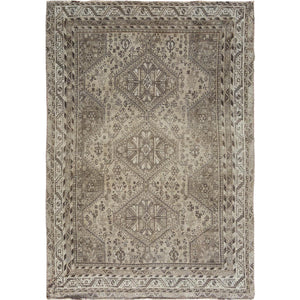 5'8"x8' Natural Colors Old and Worn Down Persian Shiraz Distressed Hand Knotted Oriental Rug FWR343452