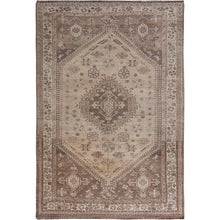 Load image into Gallery viewer, 5&#39;4&quot;x8&#39;1&quot; Beige Worn Down And Old Persian Qashqai Pure Wool Distressed Hand Knotted Oriental Rug FWR343686