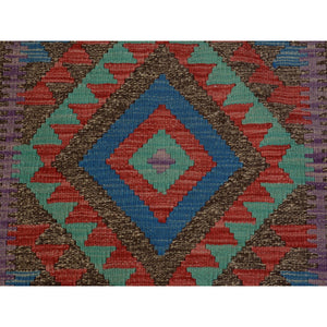 2'7"x3'10" Colorful Reversible Vegetable Dyes Afghan Kilim Pure Wool Hand Woven Oriental Rug FWR345066