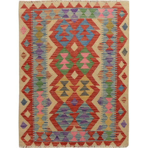 2'9"x3'8" Colorful Reversible Afghan Kilim Flat weave Pure Wool Hand Woven Oriental Rug FWR345084
