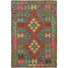 Load image into Gallery viewer, 2&#39;7&quot;x3&#39;10&quot; Afghan Reversible Kilim Vegetable Dyes Pure Wool Hand Woven Oriental Rug FWR345102