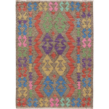 Load image into Gallery viewer, 2&#39;8&quot;x3&#39;8&quot; Colorful Reversible Afghan Kilim Flat weave Pure Wool Hand Woven Oriental Rug FWR345264